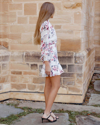 White Floral Piper Dress - Mauve