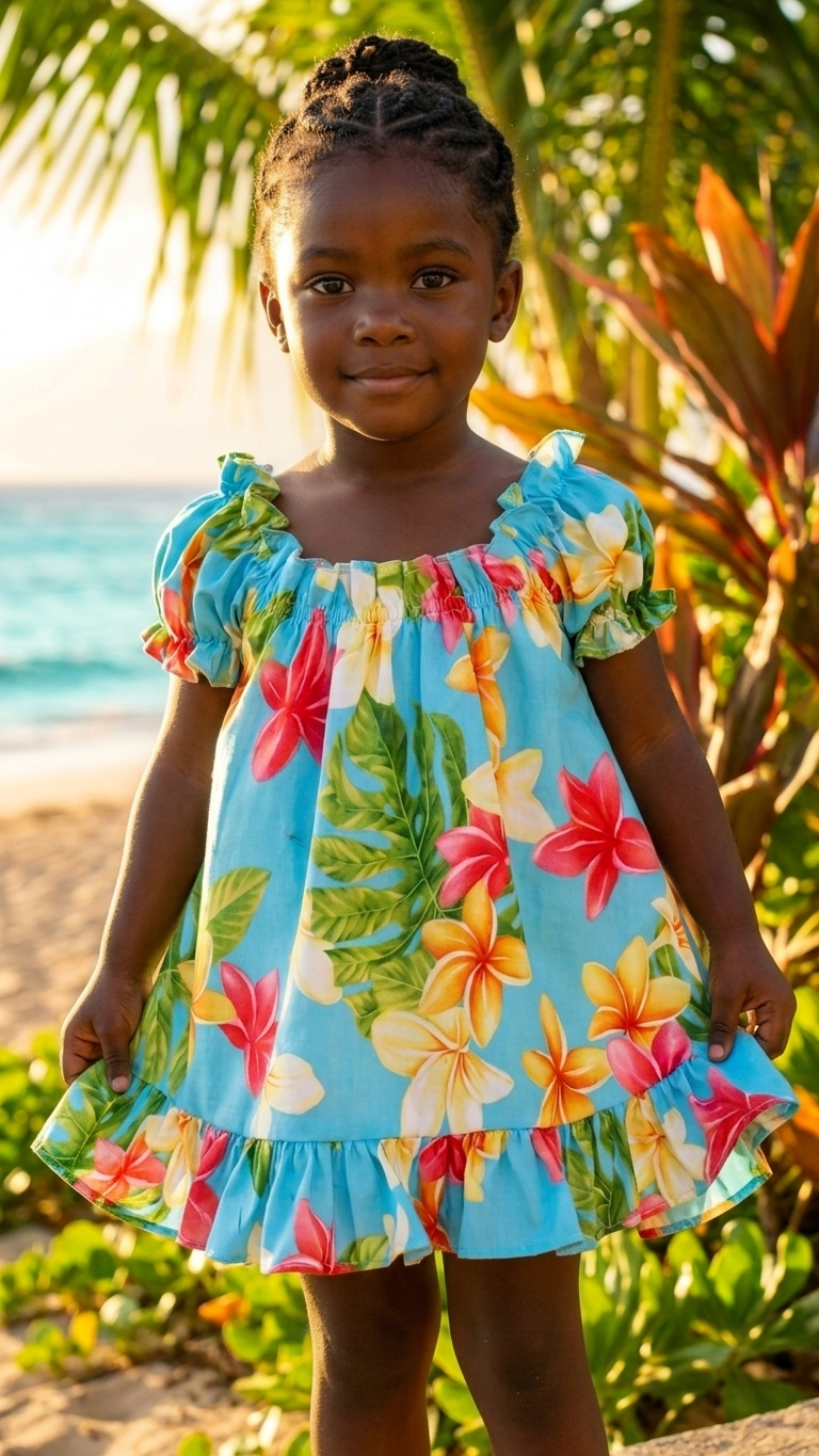 Red Plumeria Sunshine Puff Sleeve Hawaiian Dress Set