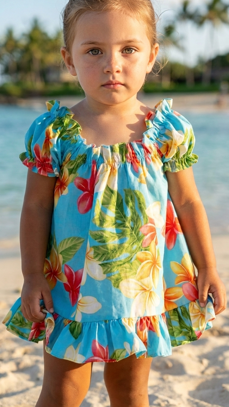 Pink Plumeria Sunshine Puff Sleeve Hawaiian Dress Set