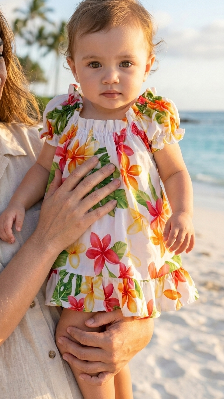 Blue Plumeria Sunshine Puff Sleeve Hawaiian Dress Set