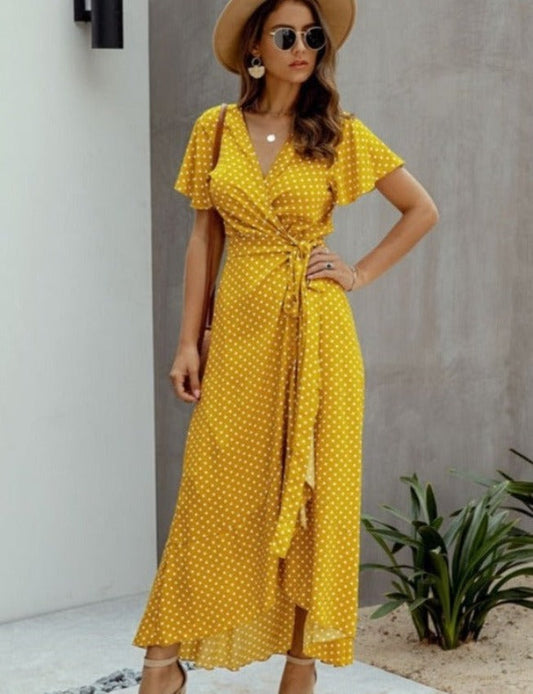 Yellow Sarra Polka Dot Dress in Pink
