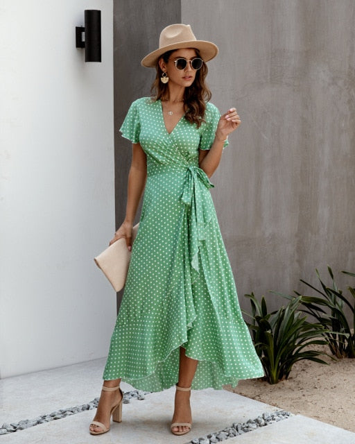 Green Sarra Polka Dot Dress in Pink