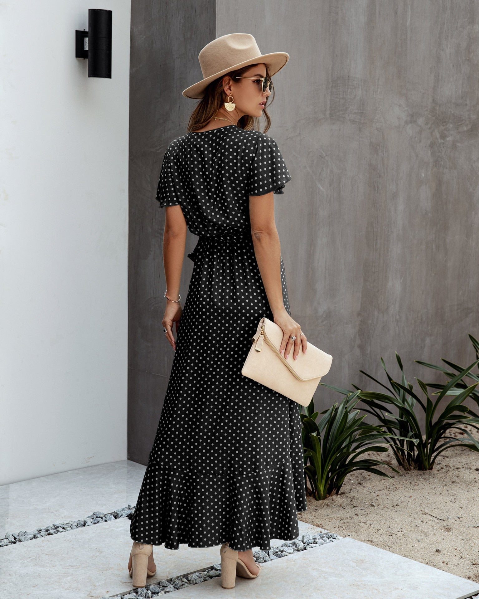 Black Sarra Polka Dot Dress in Pink