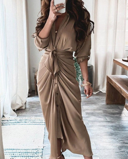 02 Orange KAMILA BUTTONED DRESS - Khaki / M
