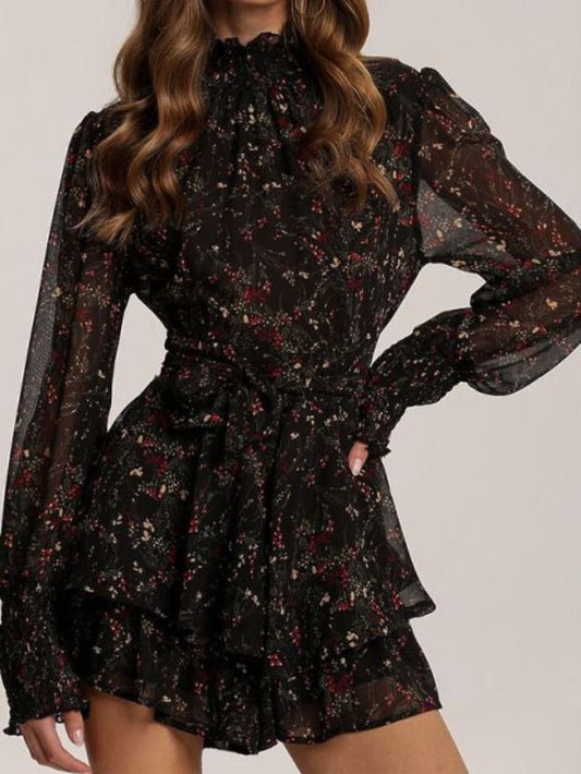 Black Floral Leila Floral Midi Dress