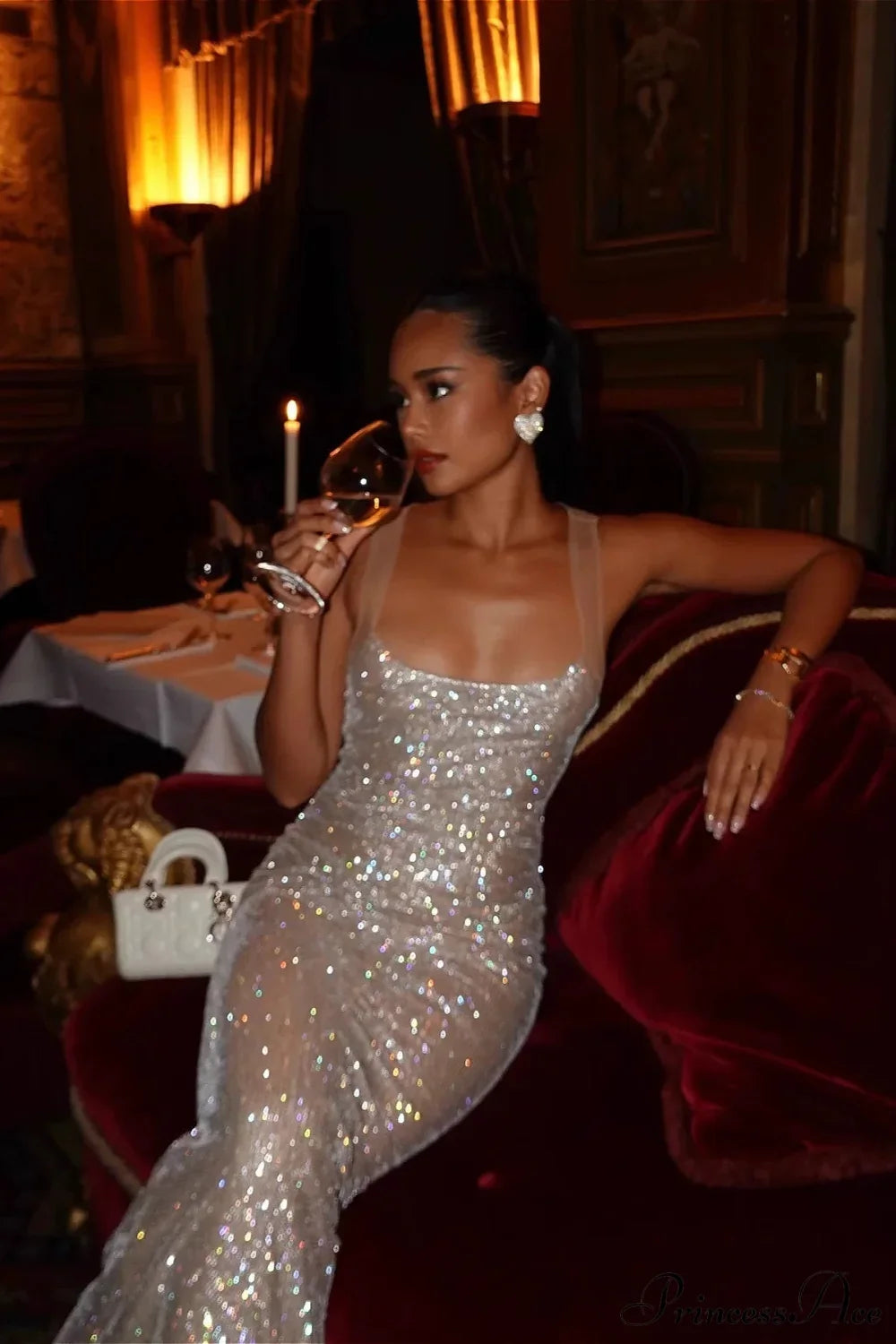 White Vivienne Rhinestone Maxi Bodycon Dress