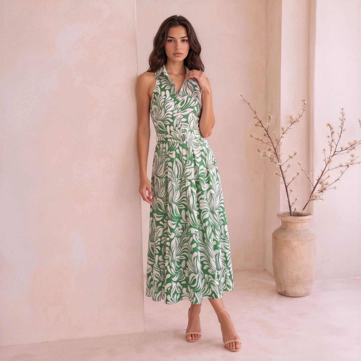 MALLORCA GREEN Riley Crepe Maxi Dress in Sage
