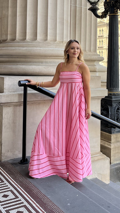 Pink / Red Stripe Kaethe Floral Maxi Dress