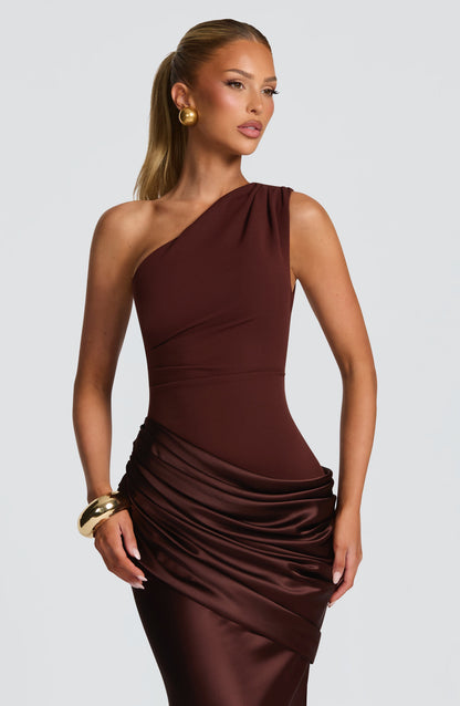 Plum Brown Sadona Cherry Lacquer Maxi Dress