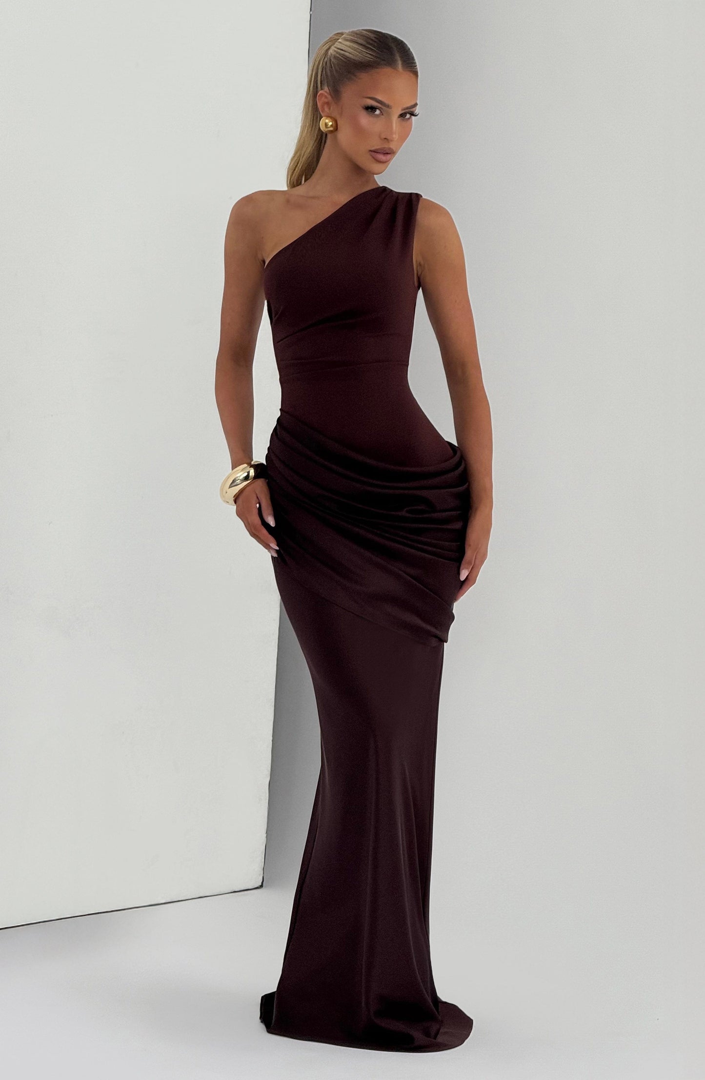 Plum Brown Sadona Cherry Lacquer Maxi Dress