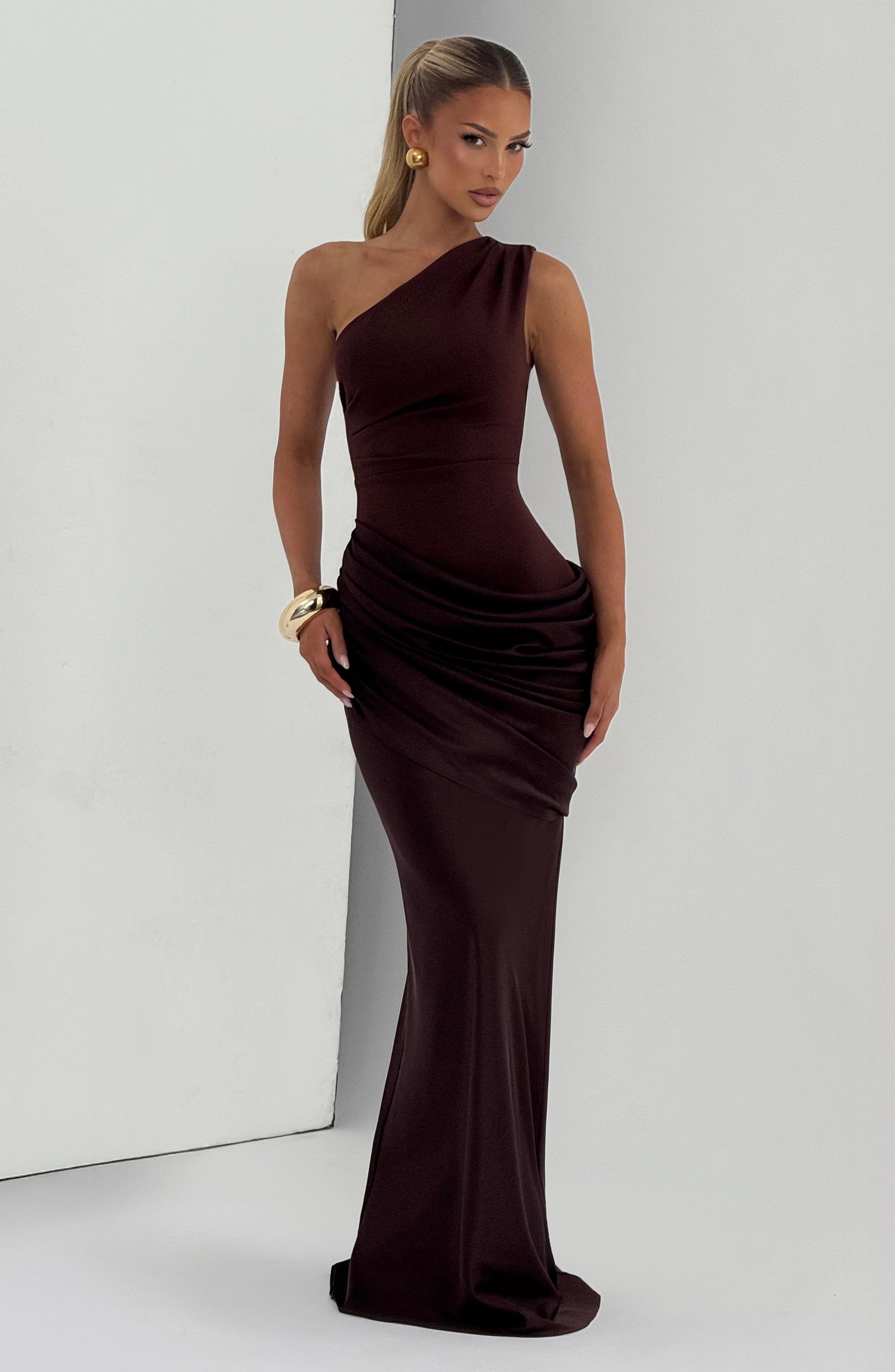 Plum Brown Sadona Cherry Lacquer Maxi Dress