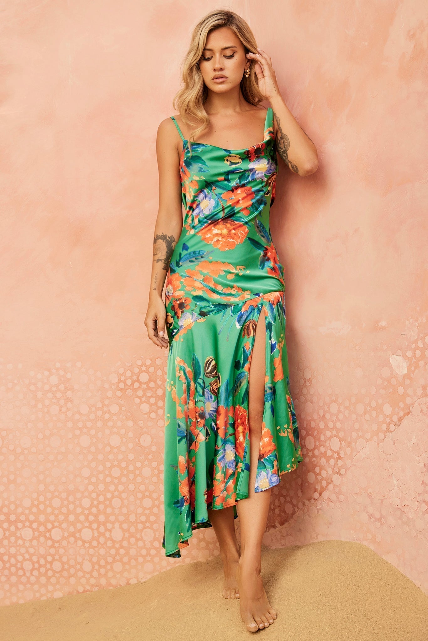 Green Multi Arabella Jungle Midi Dress