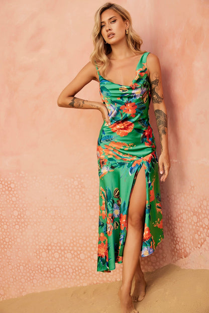 Green Multi Arabella Jungle Midi Dress