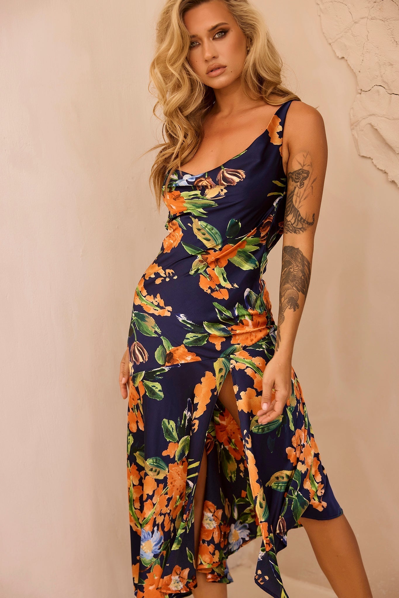 Navy Multi Arabella Jungle Midi Dress