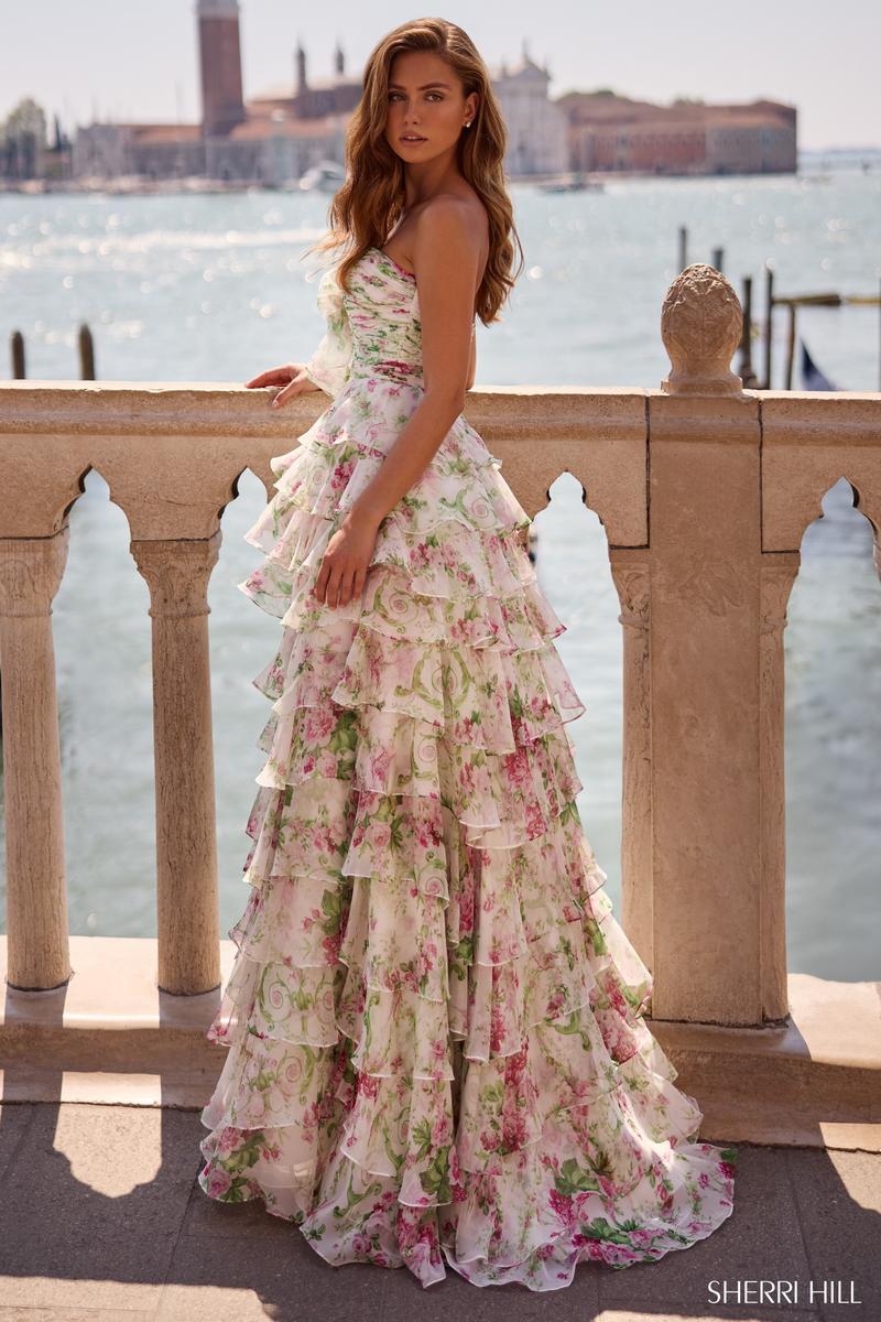 ivory/green pink print Margot Ivory Print Prom Dress
