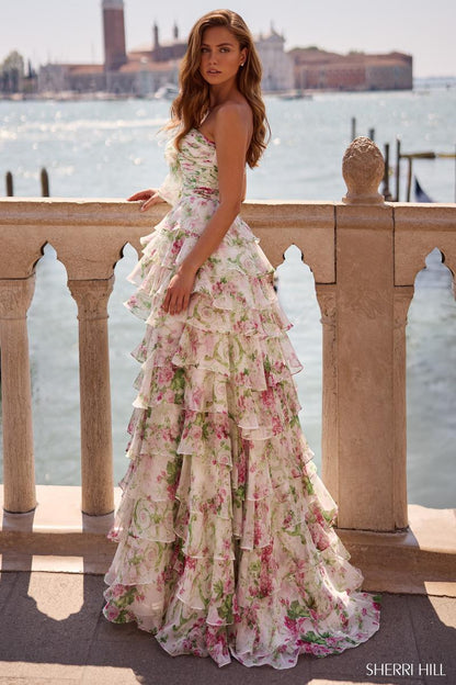 ivory/green pink print Margot Ivory Print Prom Dress