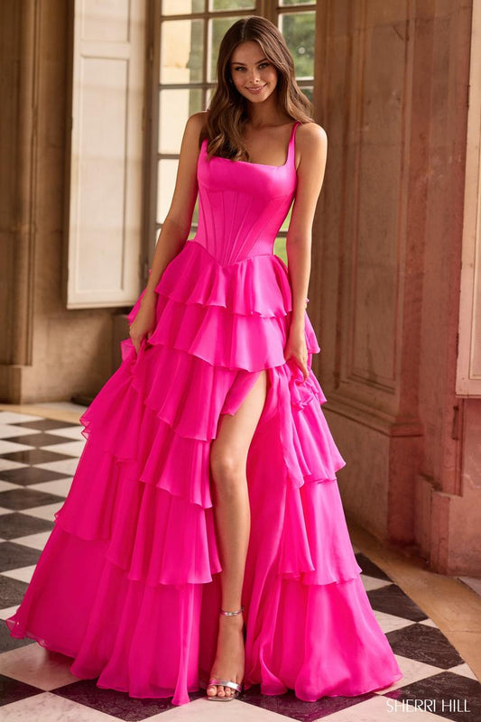 Bright Pink Margot Corset Ruffle Prom Dress