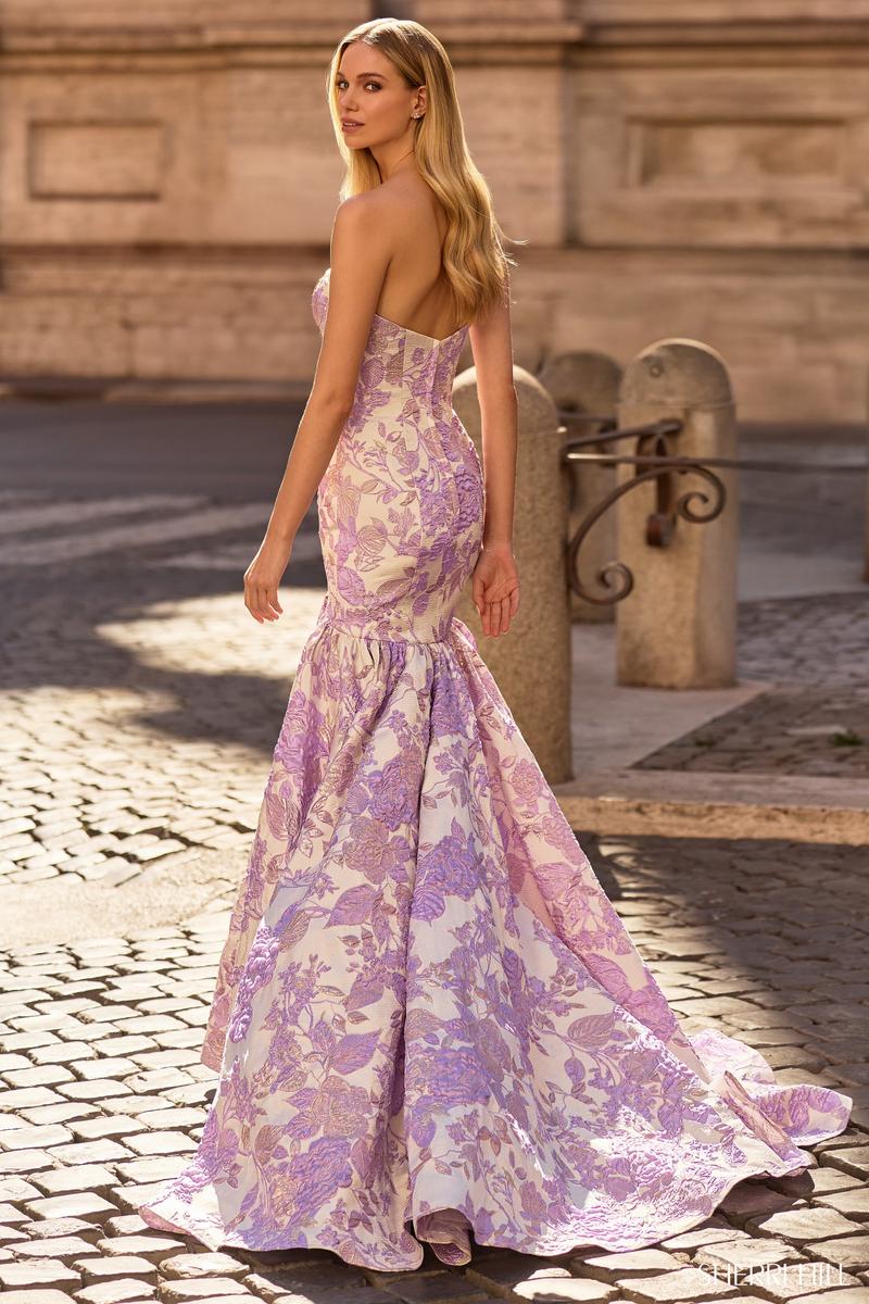 Lilac Arabella Floral Brocade Mermaid Dress