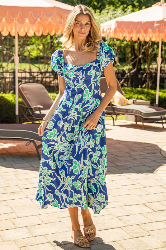 Blue Capri Bloom Floral Maxi Dress