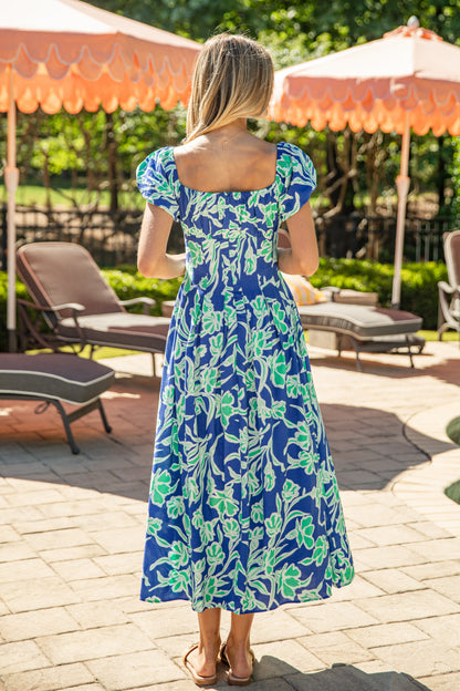 Blue Capri Bloom Floral Maxi Dress