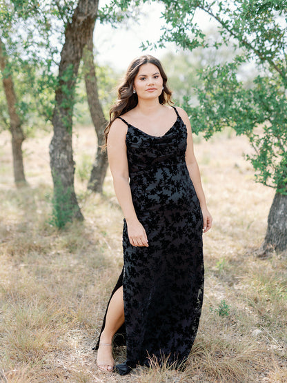 Navy Skye Floral Burnout Velvet Dress