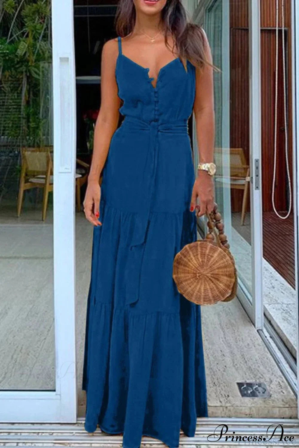 White Adriana Button Bandage Maxi Dress