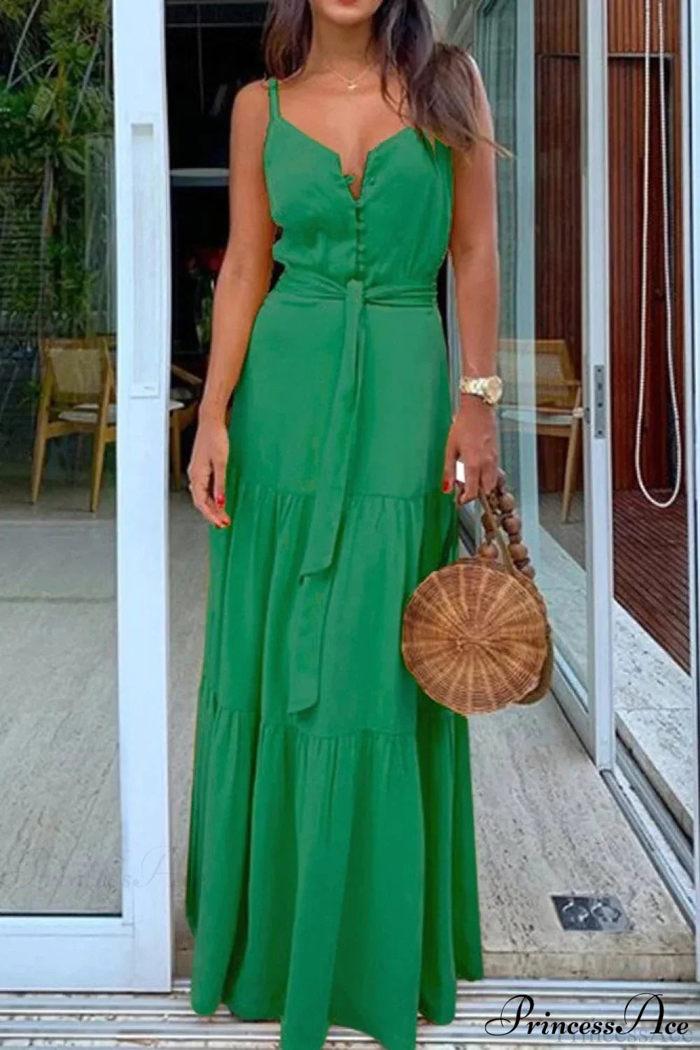 Yellow Adriana Button Bandage Maxi Dress