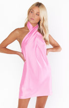 Jasmine Halter Mini Dress in Pink Luxe Satin