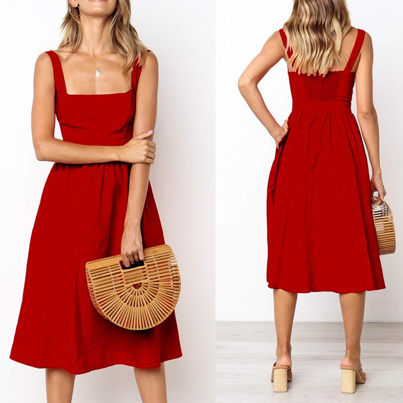 Red Eleanor Square Neck Midi Dress