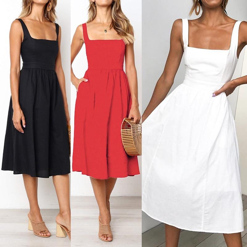 Red Eleanor Square Neck Midi Dress