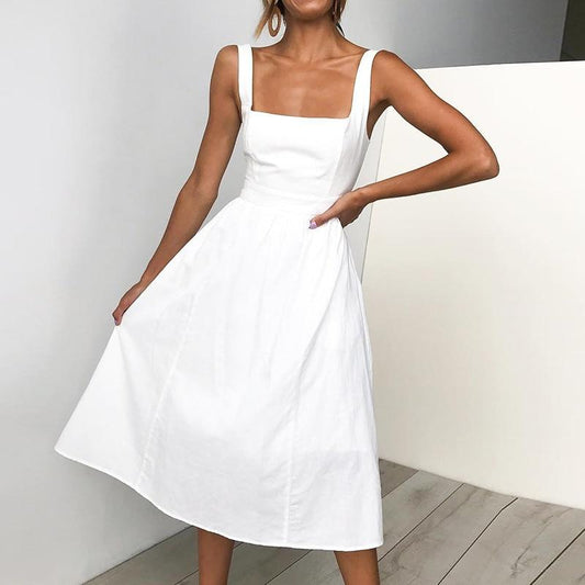 White Eleanor Square Neck Midi Dress