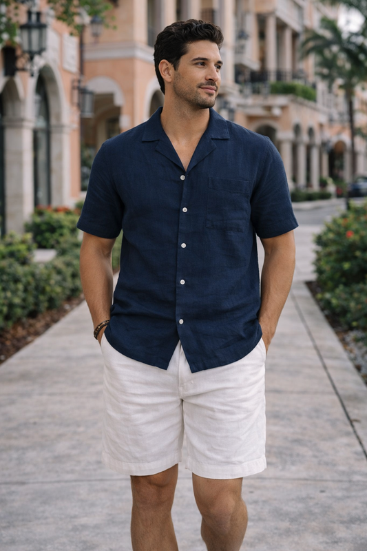 Atlantic Navy Margot Linen Shift Dress
