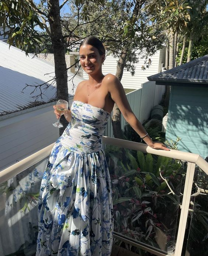 Picture Color Vivienne Floral Print Strapless Gown