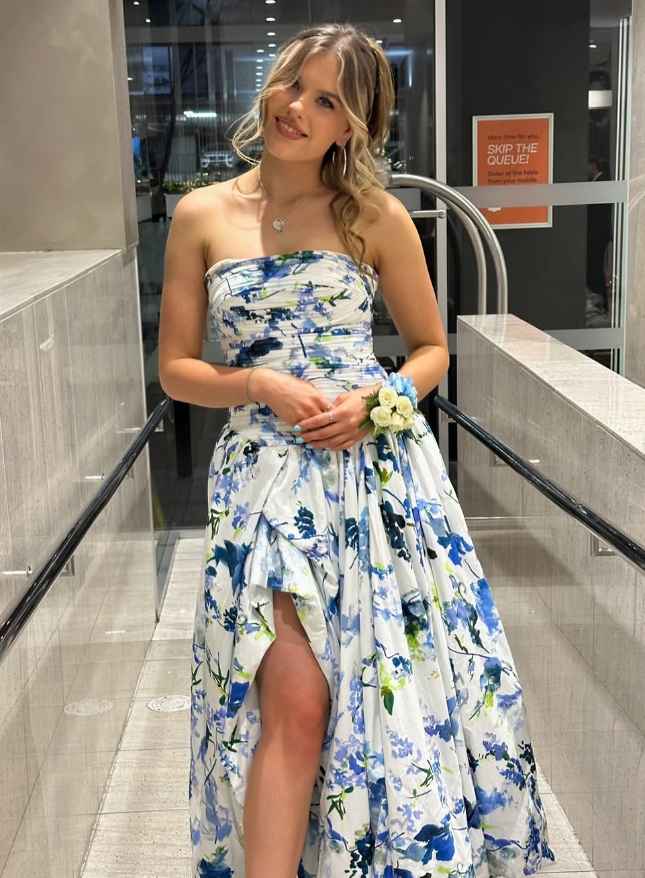 Picture Color Vivienne Floral Print Strapless Gown