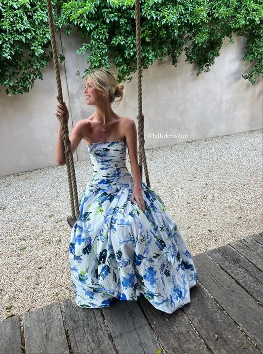 Picture Color Vivienne Floral Print Strapless Gown
