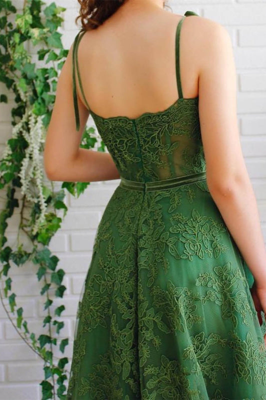 Line Emerald Green Vivienne Appliqué A-Line Evening Dress in Emerald