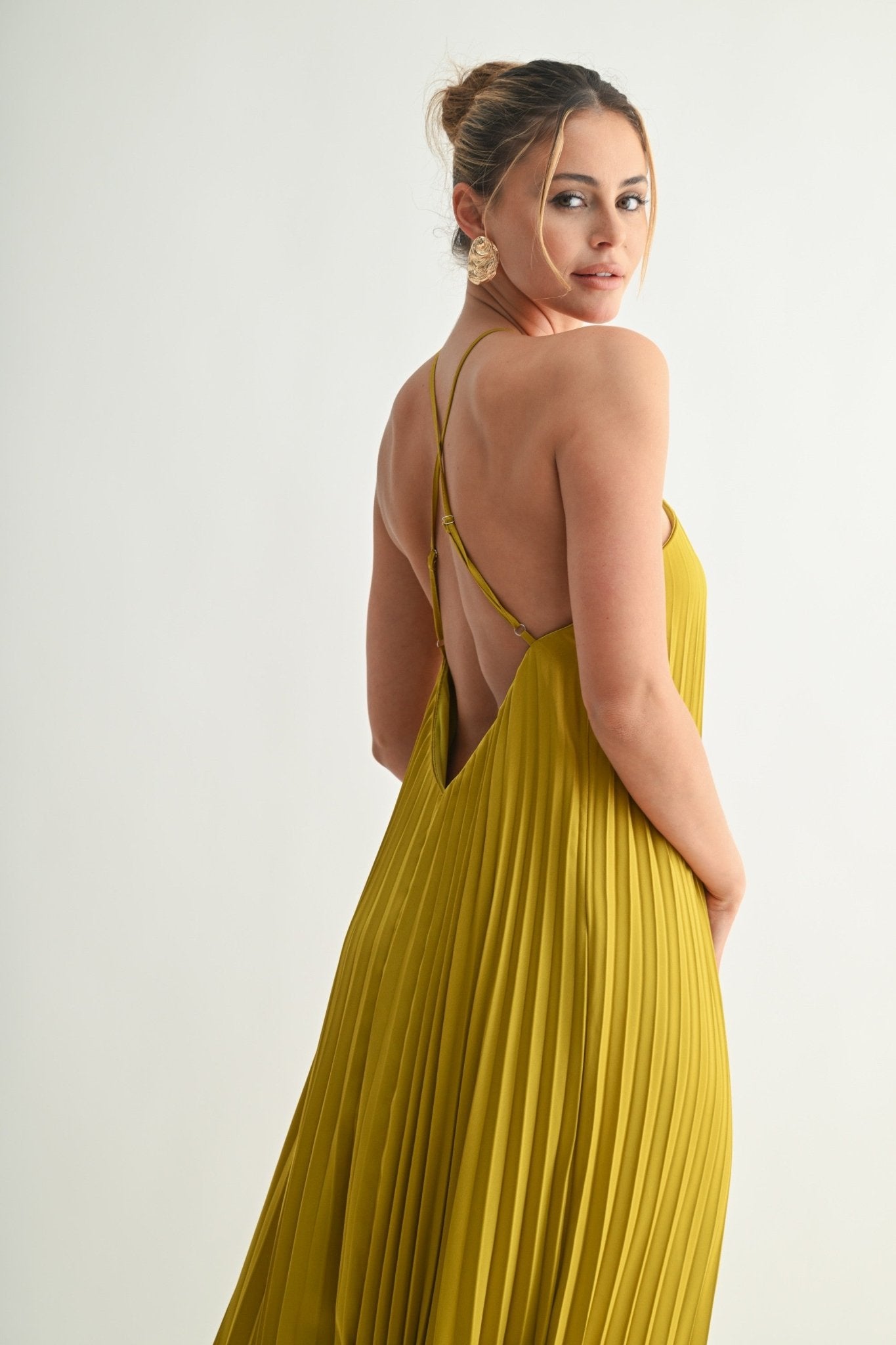 Valentina Satin Pleated Maxi Dress