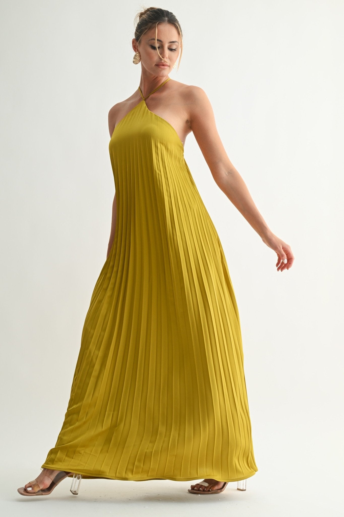 Valentina Satin Pleated Maxi Dress