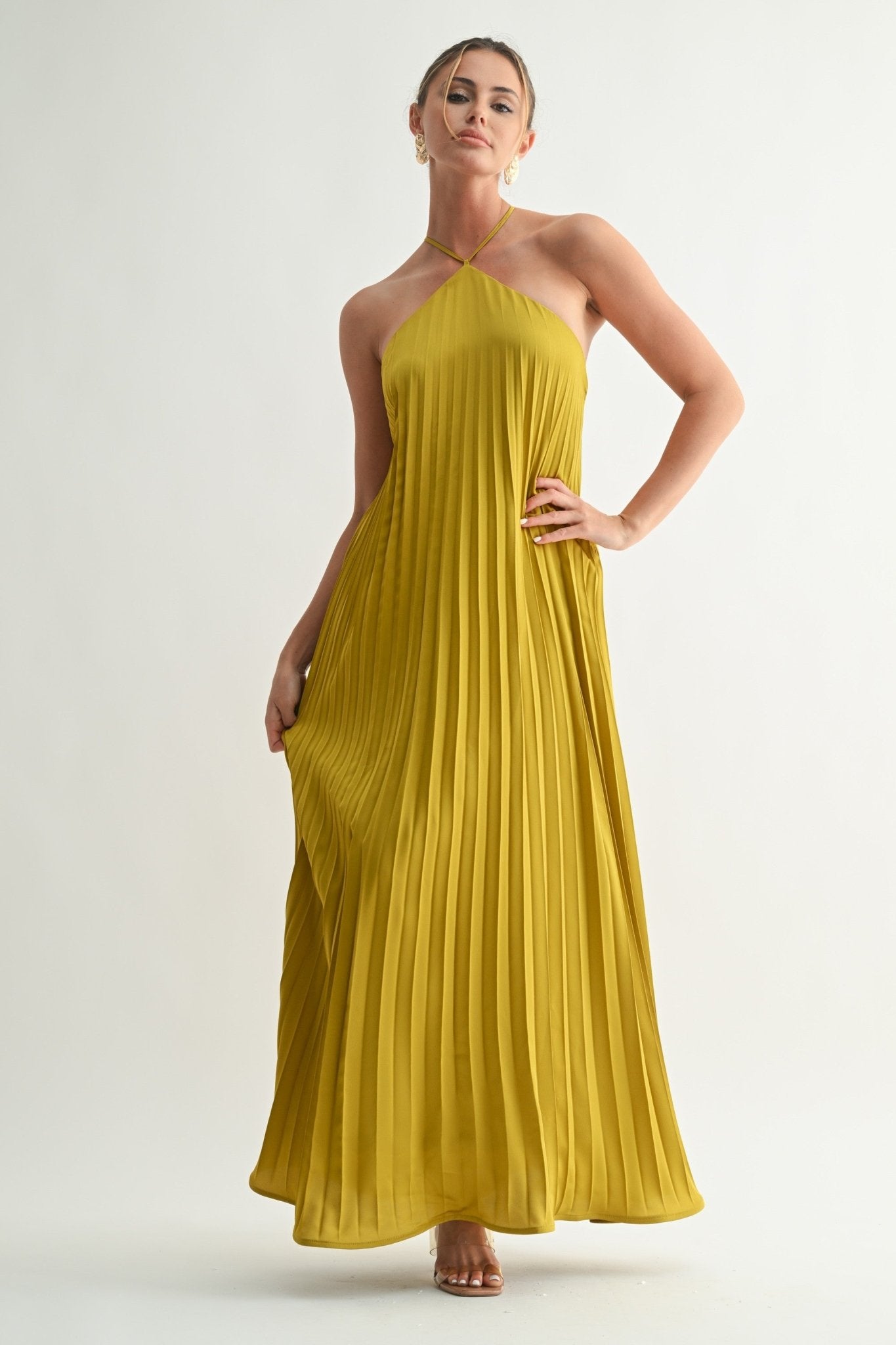 Valentina Satin Pleated Maxi Dress