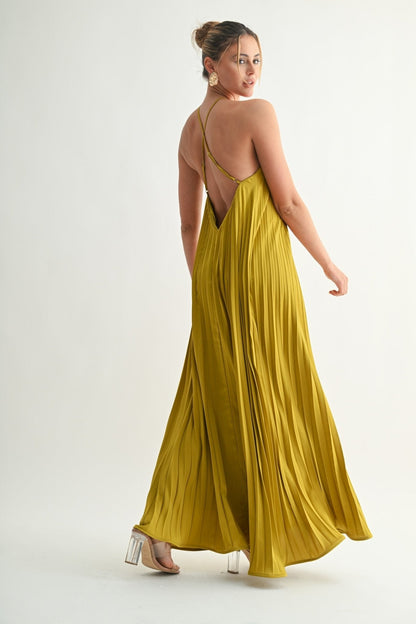 Valentina Satin Pleated Maxi Dress