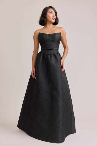 Sky Blue Margot Jacquard Dress in Deep Olive