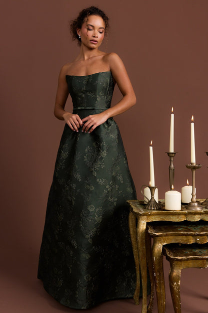 Sky Blue Margot Jacquard Dress in Deep Olive