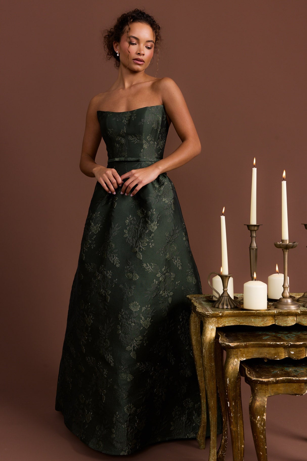 Sage Margot Jacquard Dress in Deep Olive