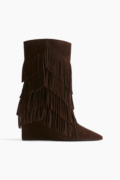 Fringe-trimmed suede boots