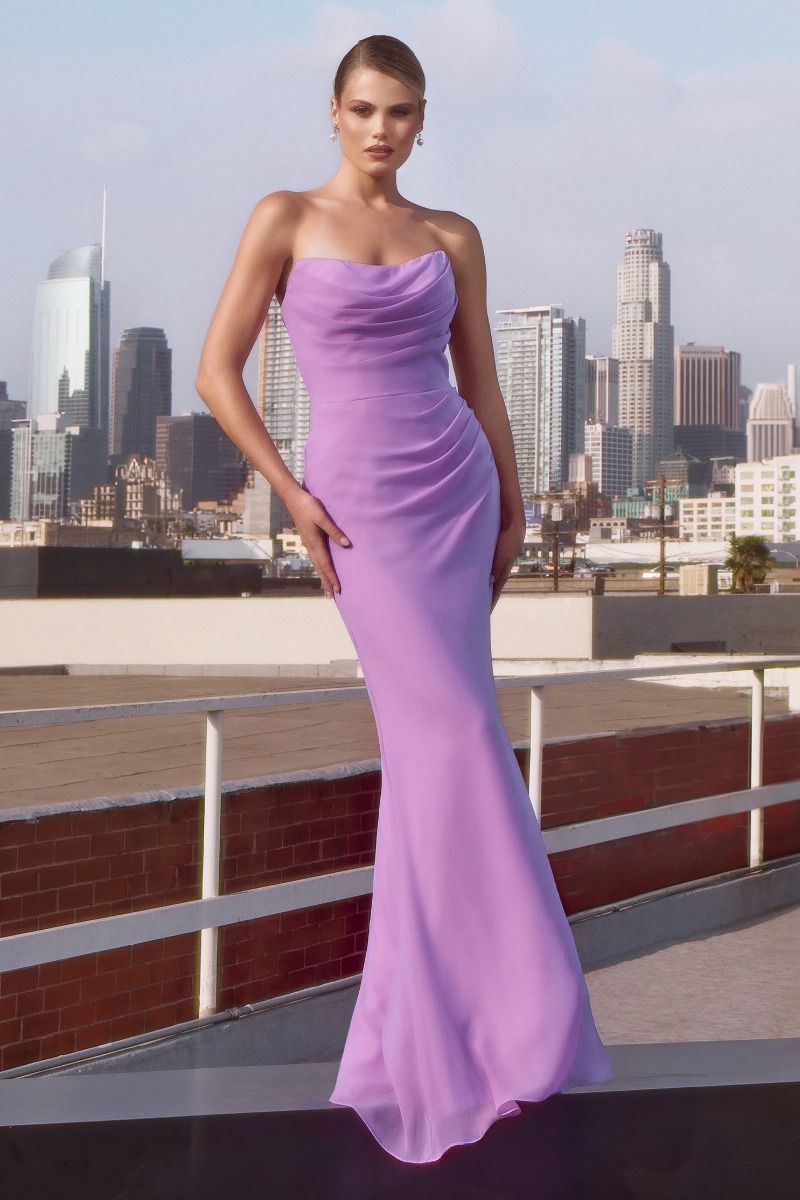 Soft Coral Vivienne Chiffon Strapless Gown