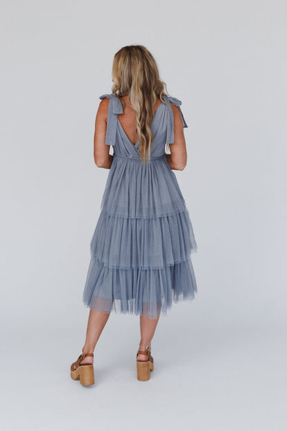 Blue Arabella Tiered Tulle Dress in Mauve
