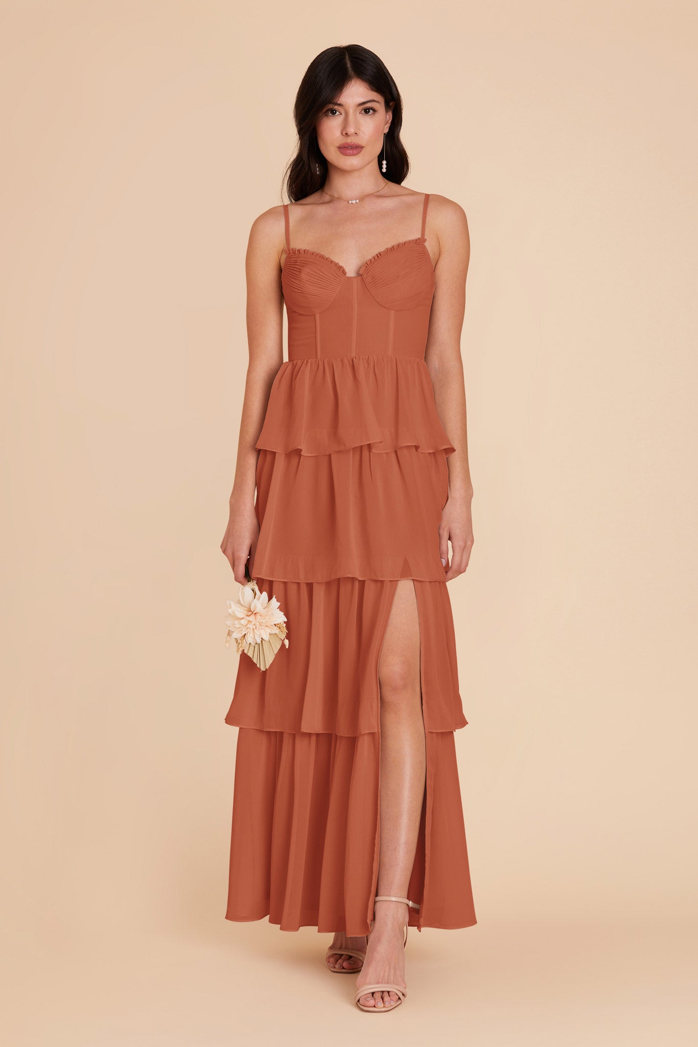 Terracotta Lola Chiffon Midi Dress in Wild Rose