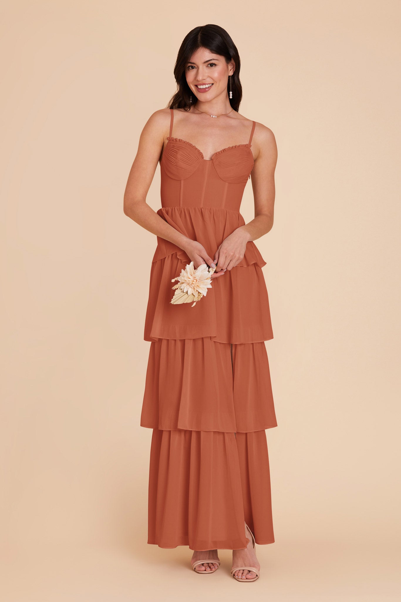 Terracotta Lola Chiffon Midi Dress in Wild Rose