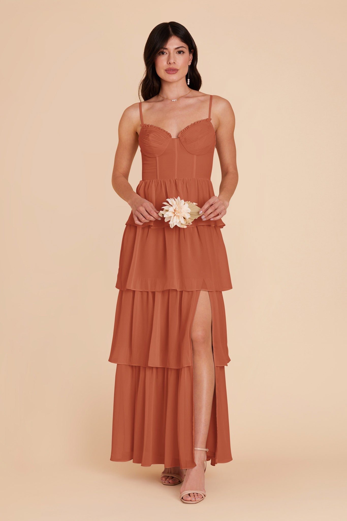 Terracotta Lola Chiffon Midi Dress in Wild Rose
