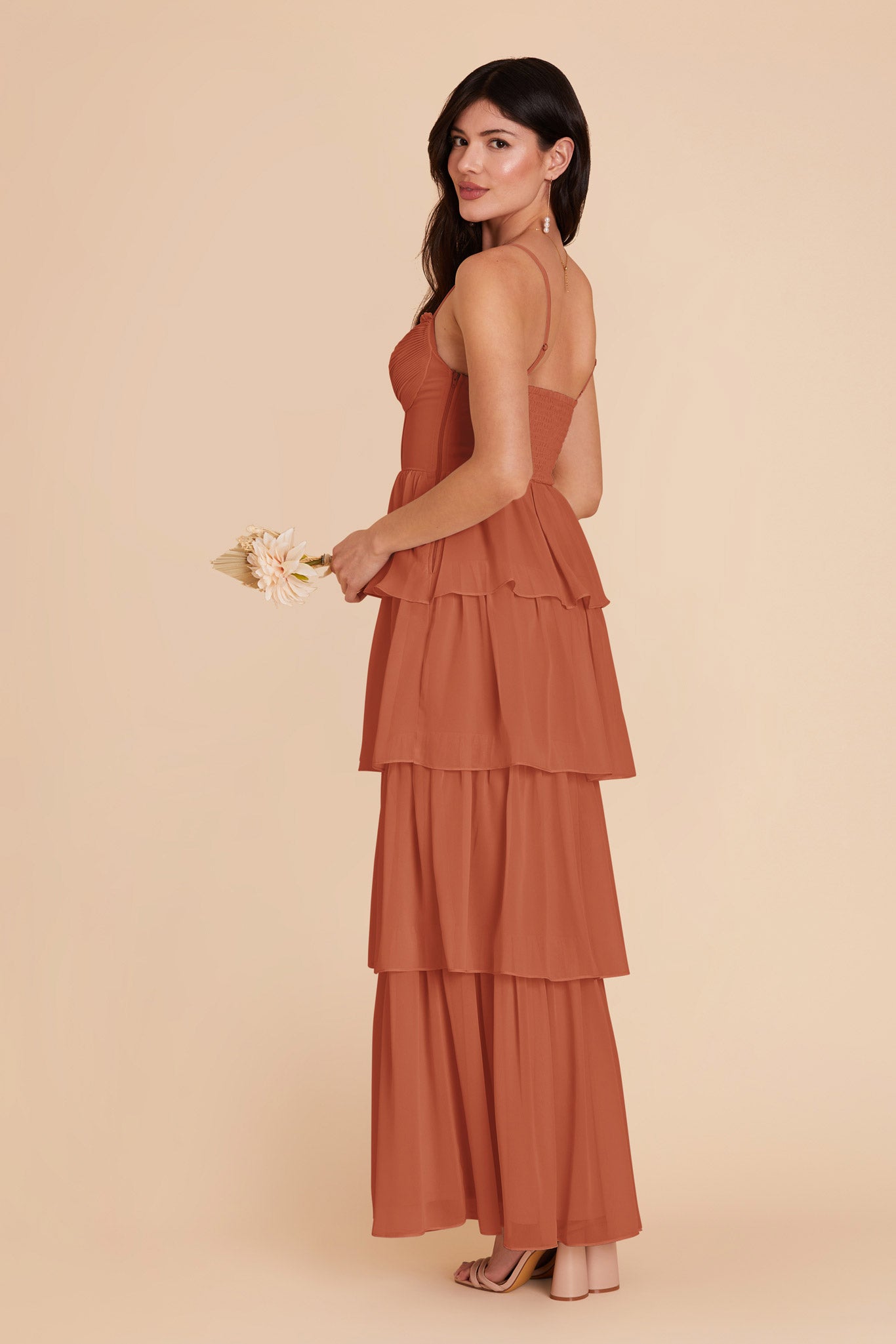 Terracotta Lola Chiffon Midi Dress in Wild Rose
